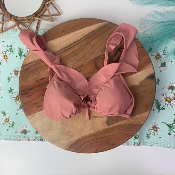 NEW TARGET XHILERATION Blush Pink Plunge Triangle Ruffle Tie Bikini Swim Top XL - Picture 4 of 11